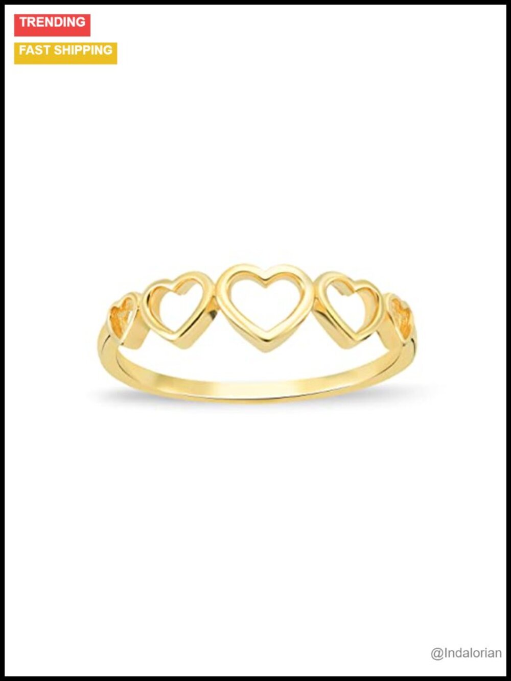 10K Solid Gold Open Heart Ring Stacking Band for Women
